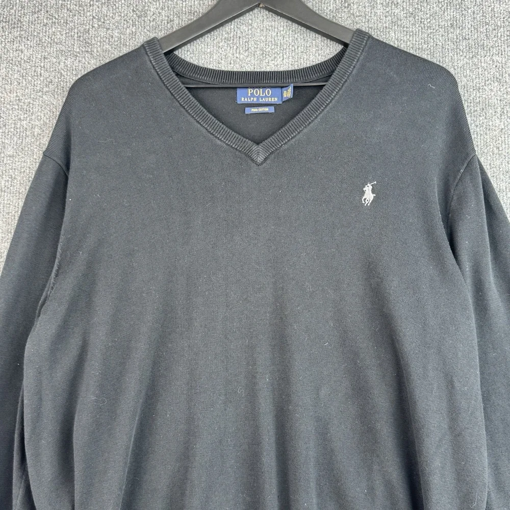 Polo Ralph Lauren Sweater Mens XL Black Pima Cotton V-neck Preppy Casual Ivy